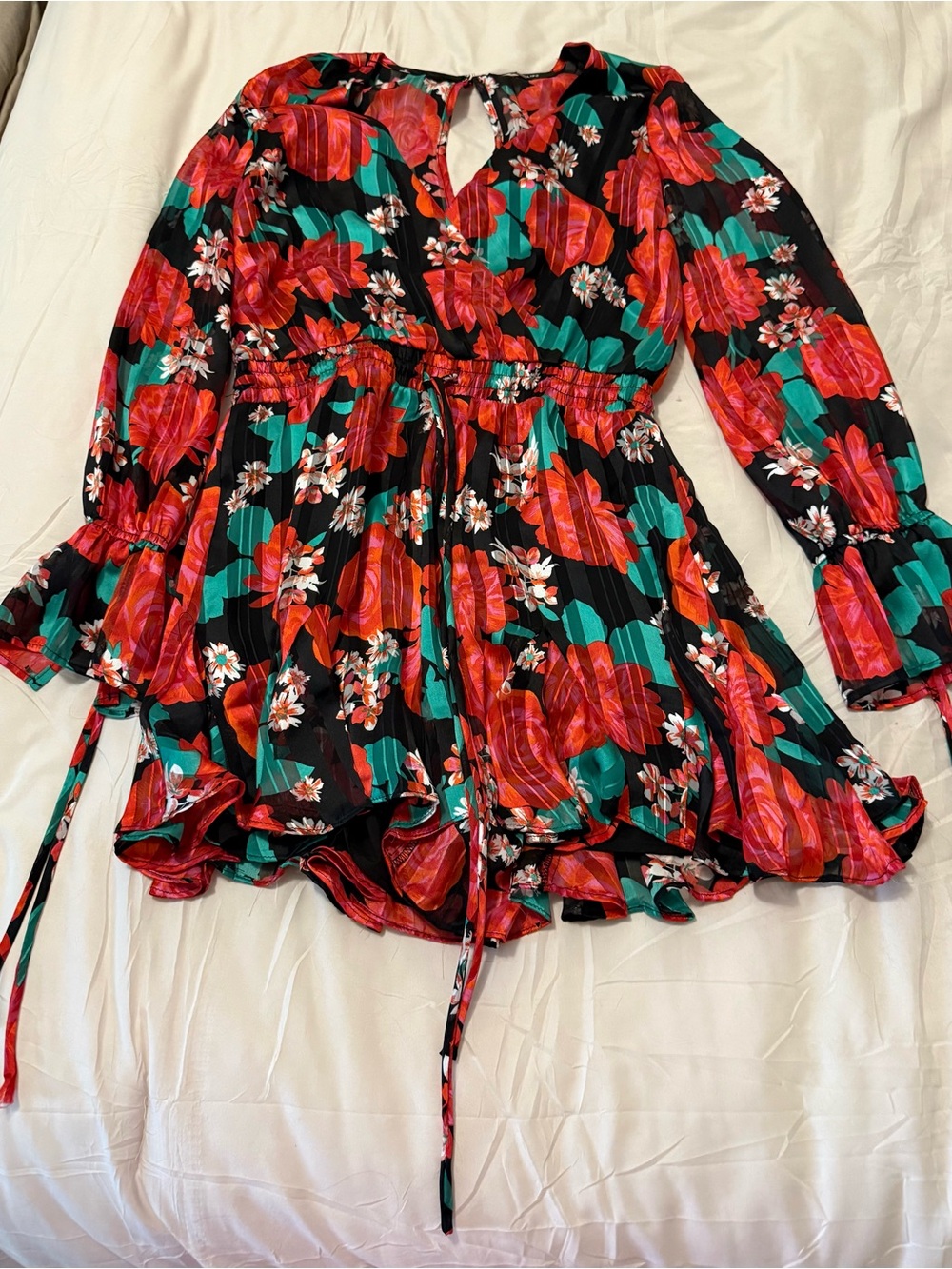 Sugarlips Black Tunic with Red & Teal Floral
